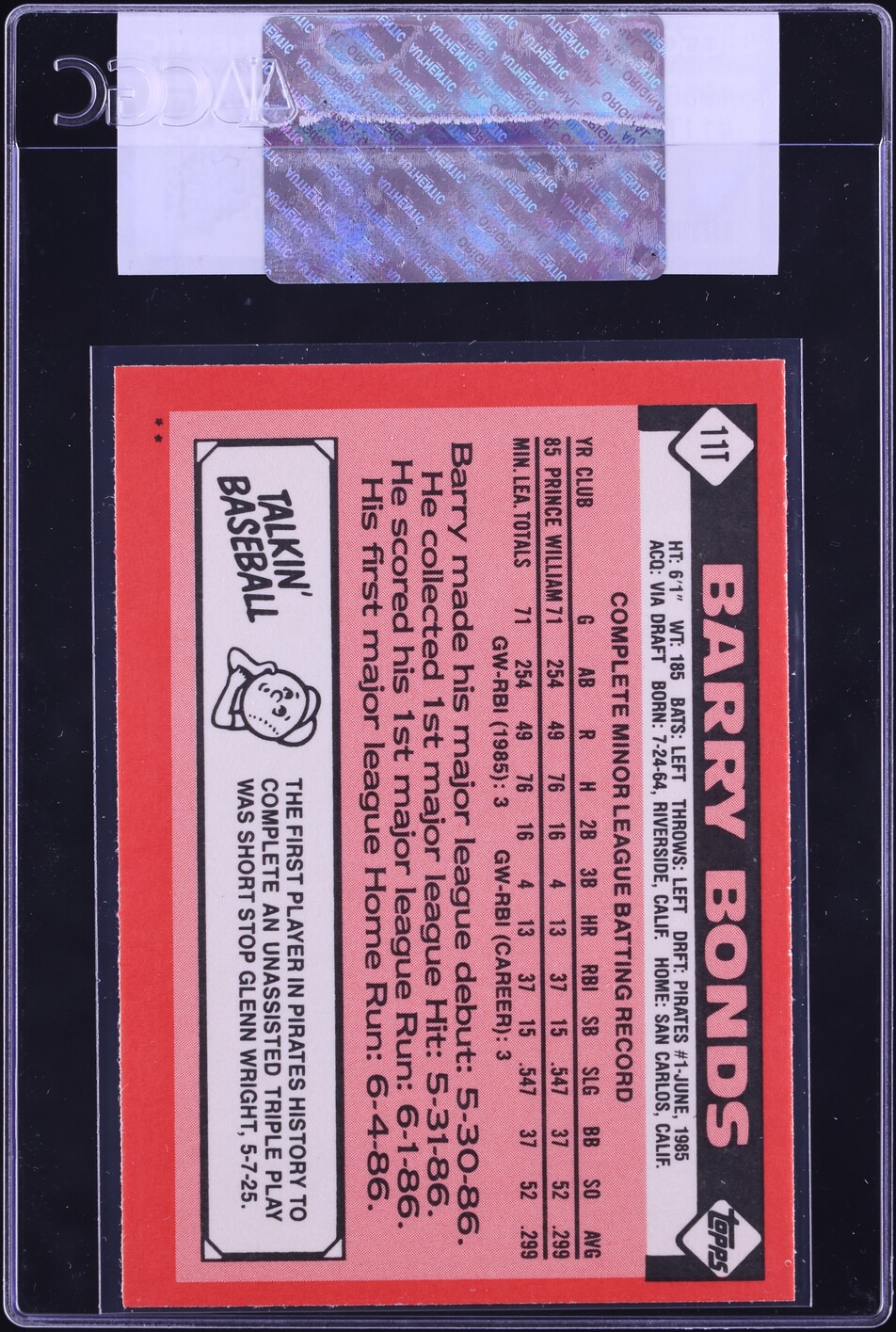 1986 Topps Traded Barry Bonds ROOKIE #11T CGC AUTH