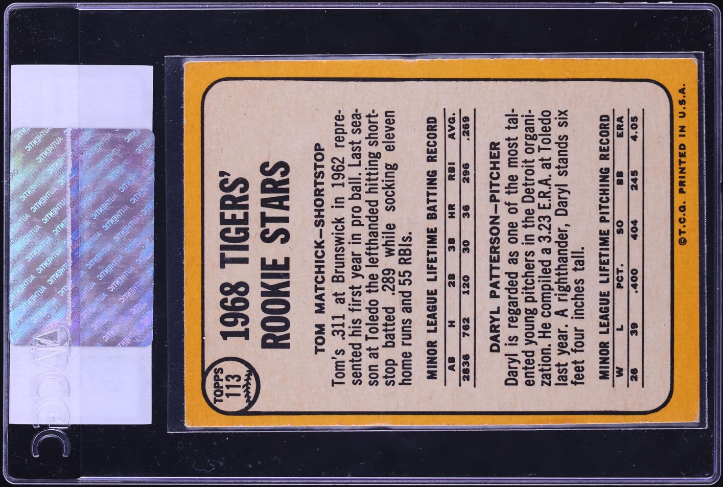 1968 Topps Tigers Rookies #113 CGC AUTH