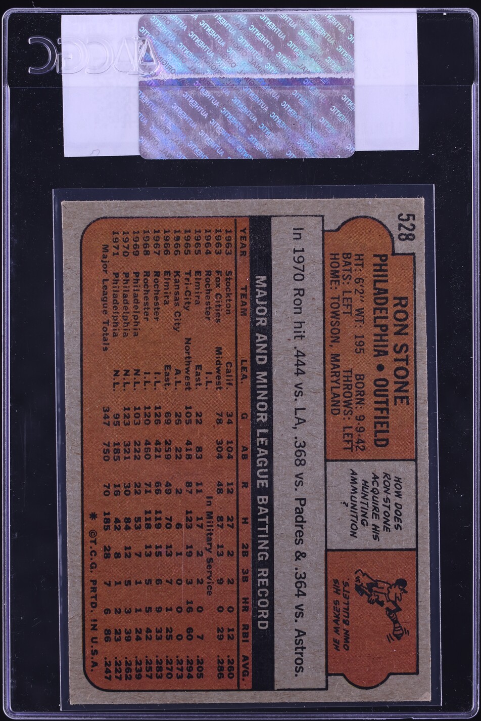 1972 Topps Ron Stone #528 CGC AUTH