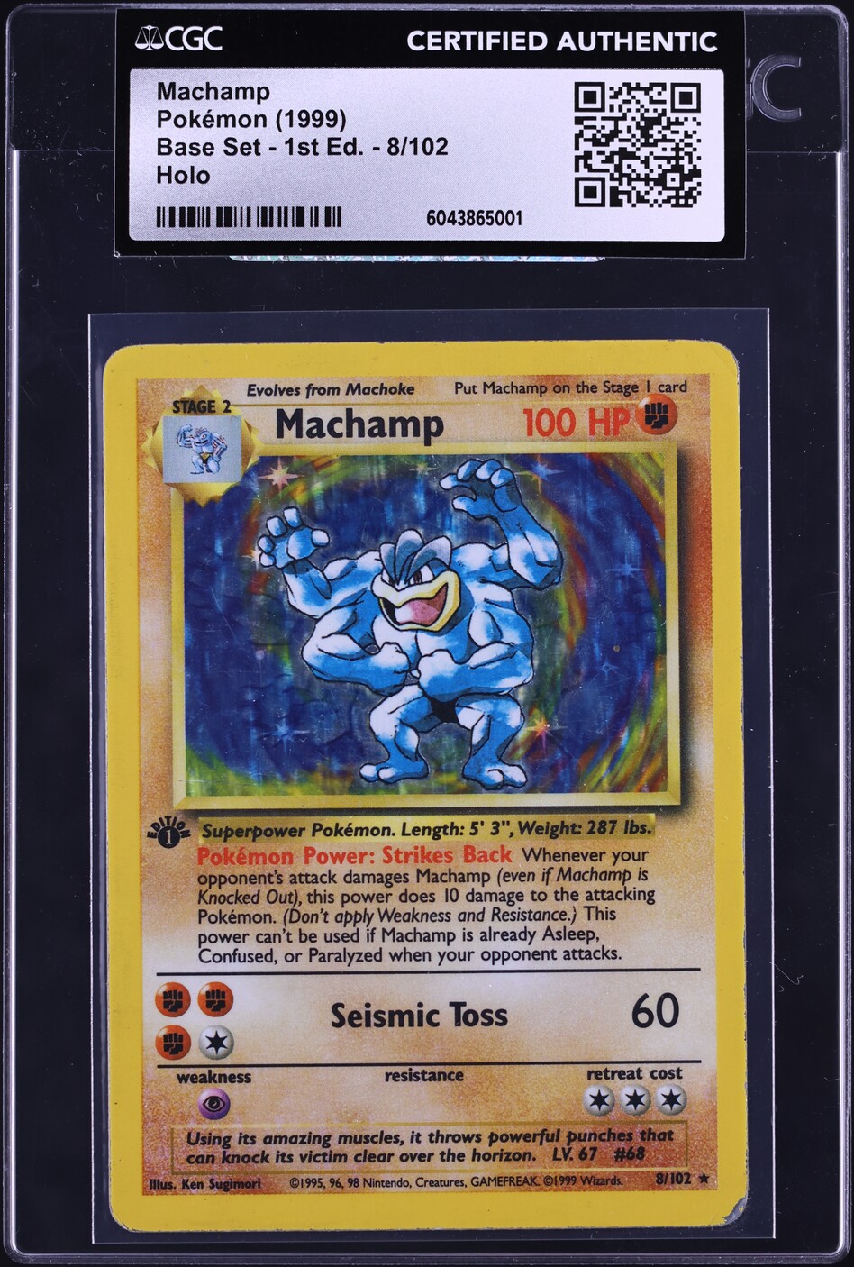 1999 Pokemon Base Set 1st Edition Holo Machamp #8 CGC AUTH