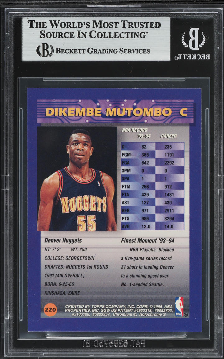 1994 Finest Basketball w/ Coating Dikembe Mutombo #220 BGS 8.5 NM-MT+