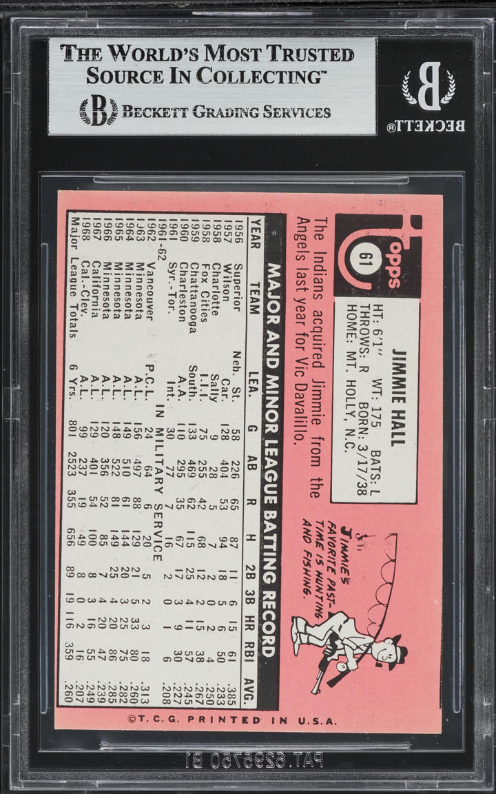 1969 Topps Jimmie Hall #61 BGS 4 VGEX