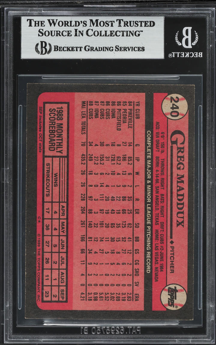 1989 Topps Greg Maddux #240 BGS 8.5 NM-MT+