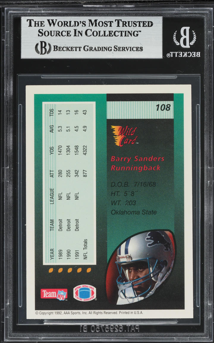 1992 Wild Card Barry Sanders #108 BGS 9 MINT