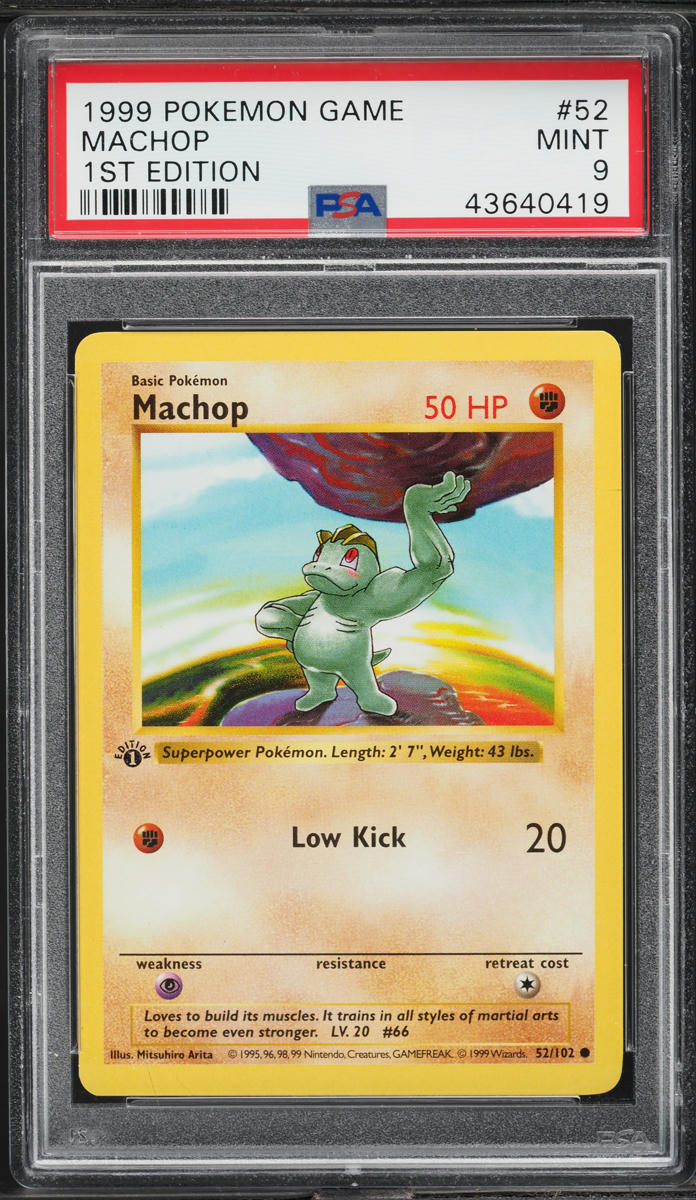 1999 Pokemon Base Set Shadowless 1st Edition Machop #52 PSA 9 MINT
