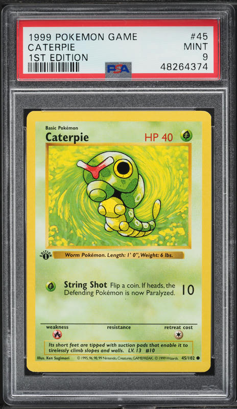 1999 Pokemon Base Set Shadowless 1st Edition Caterpie #45 PSA 9 MINT