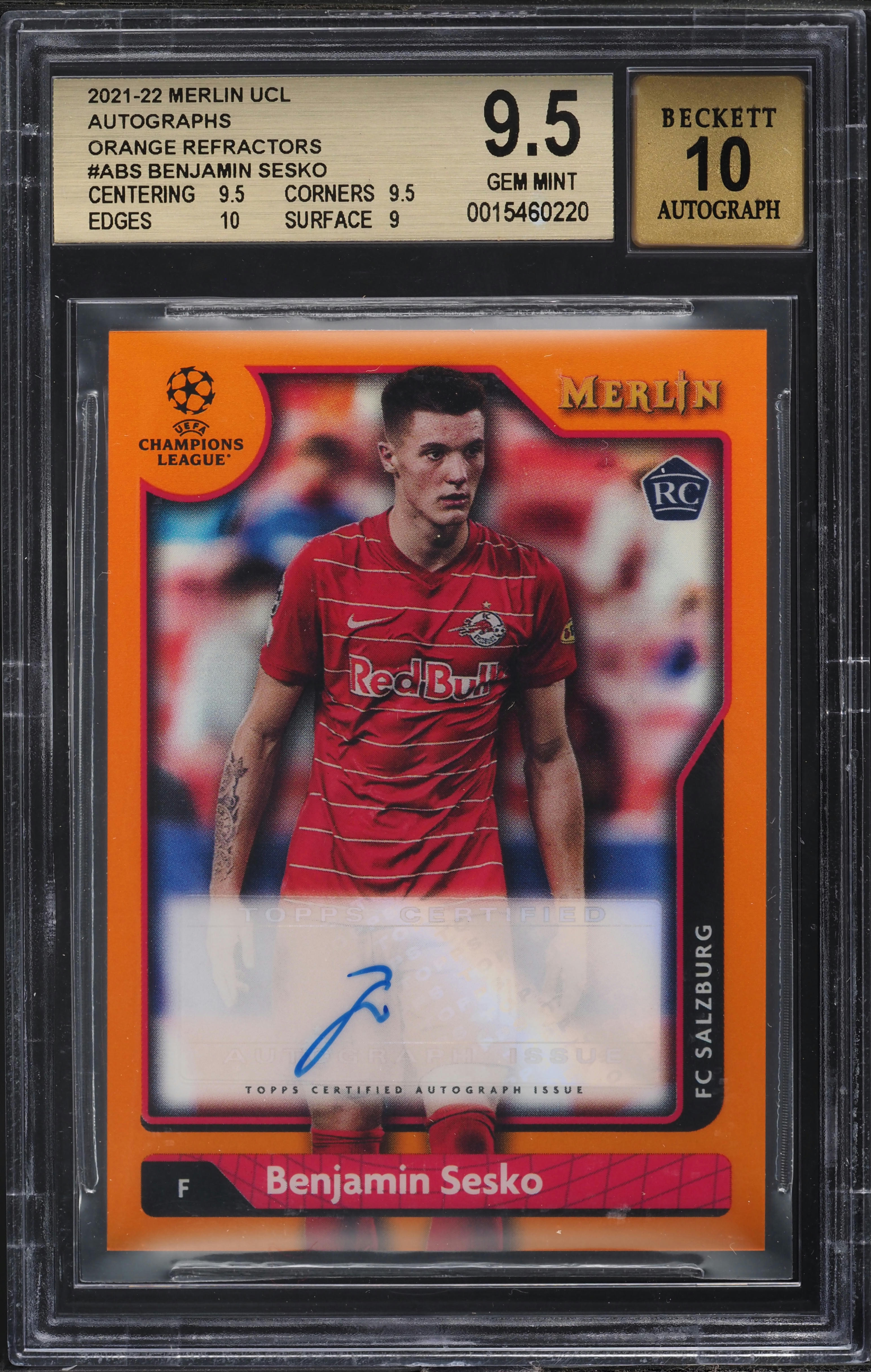 2021 Merlin UEFA Orange Refractor Benjamin Sesko RC AUTO /25 #ABS 