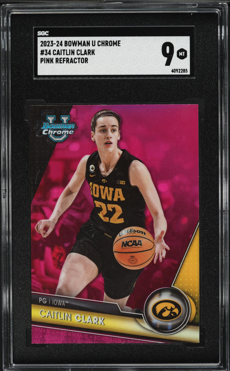 2023 Bowman Chrome U Pink Refractor Caitlin Clark ROOKIE #34 SGC 9 MINT