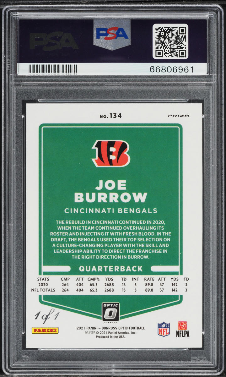 2021 Donruss Optic Gold Vinyl Joe Burrow 1/1 #134 PSA 9 MINT