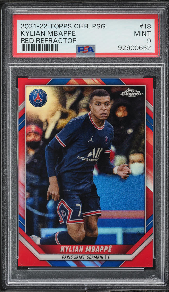 2021 Topps Chrome Paris Saint-Germain Red Refractor Kylian Mbappe 1/5 #18 PSA 9
