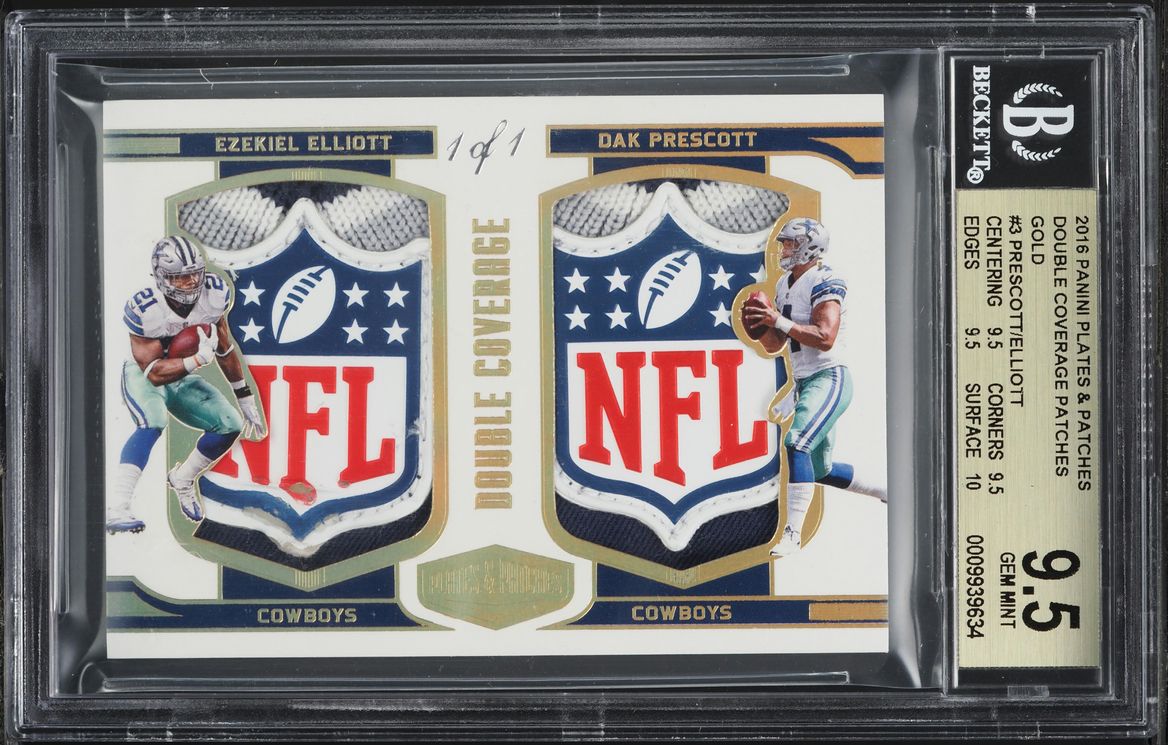 2016 Panini P&P Coverage Gold Dak Prescott Ezekiel Elliott RC PATCH 1/1 BGS 9.5