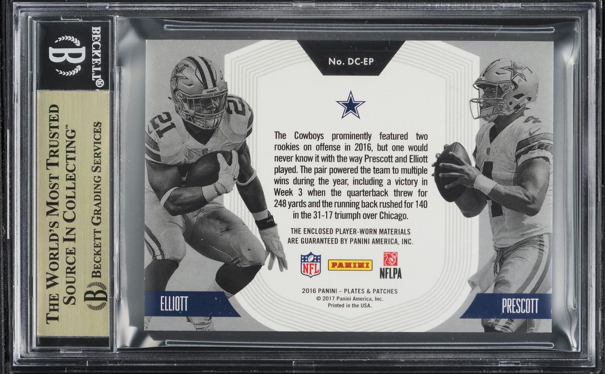 2016 Panini P&P Coverage Gold Dak Prescott Ezekiel Elliott RC PATCH 1/1 BGS 9.5