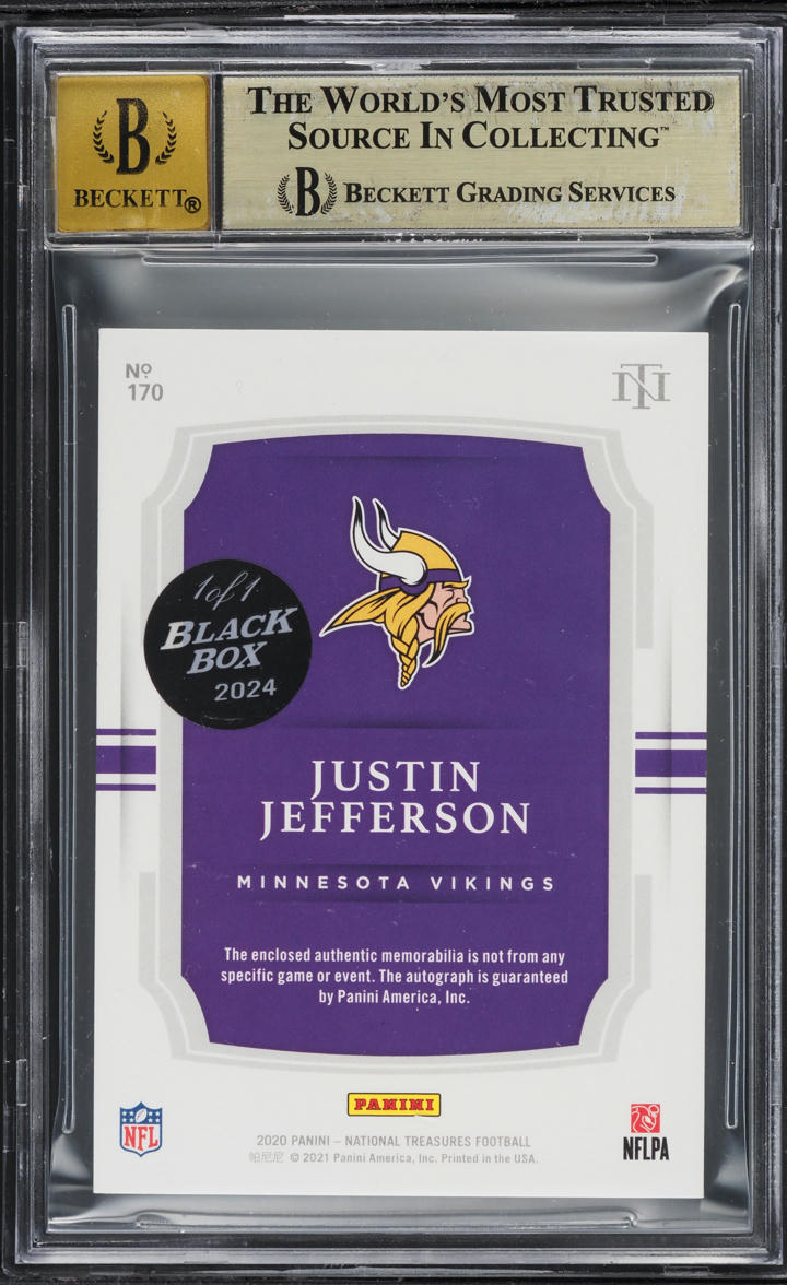 2020 National Treasures '24 Black Box Justin Jefferson RC PATCH AUTO 1/1 BGS 9.5