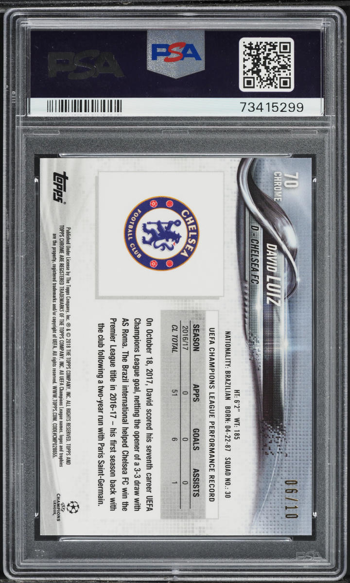 2017 Topps Chrome UCL Red Refractor David Luiz /10 #70 PSA 10 GEM MINT