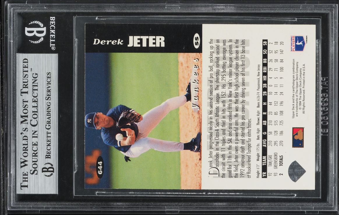 1994 Collector's Choice White Letter Variation Derek Jeter ROOKIE BGS 9 MINT