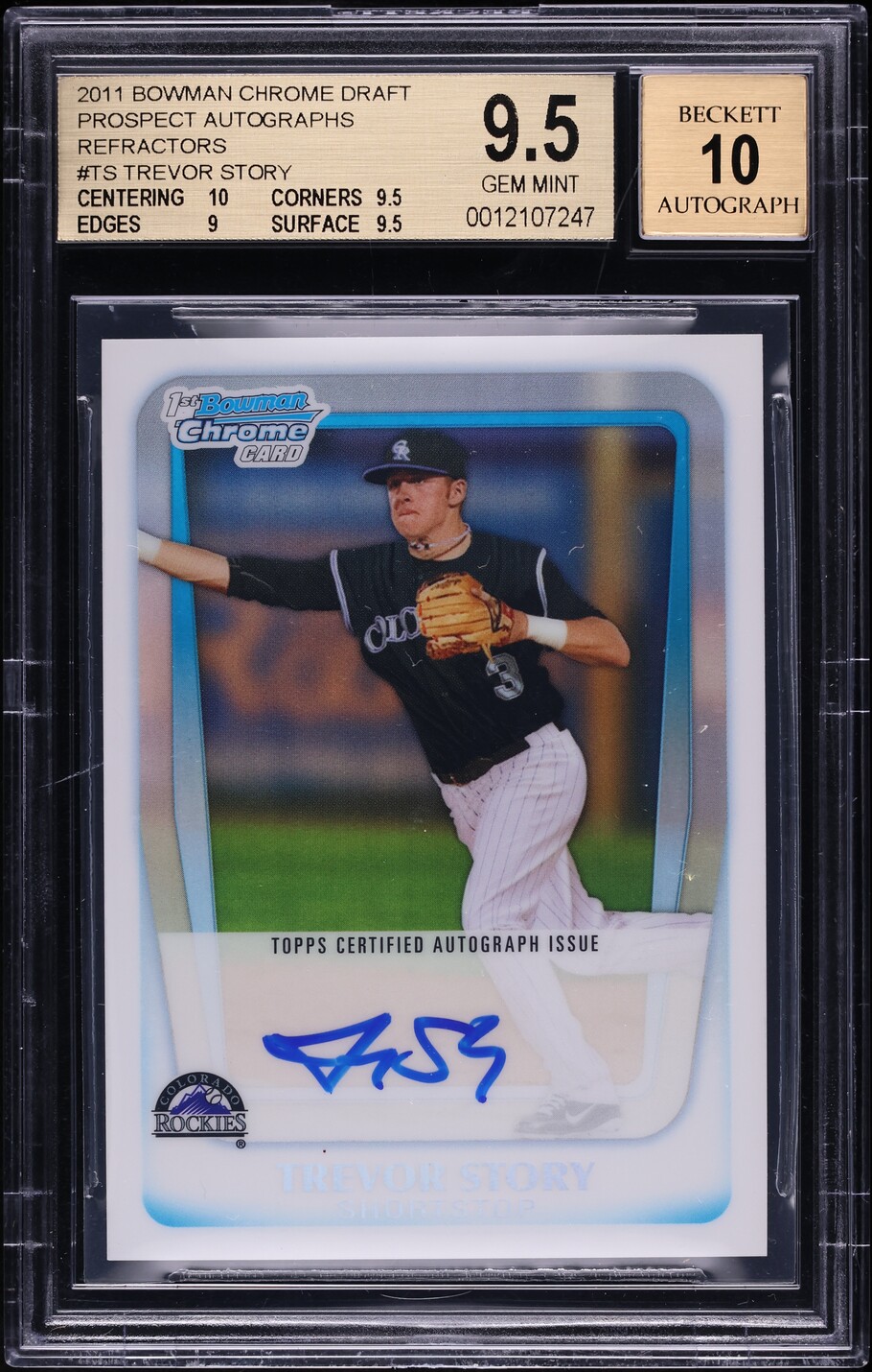 2011 Bowman Chrome Refractor Trevor Story PROSPECT AUTO /500 #TS BGS 9.5 GEM
