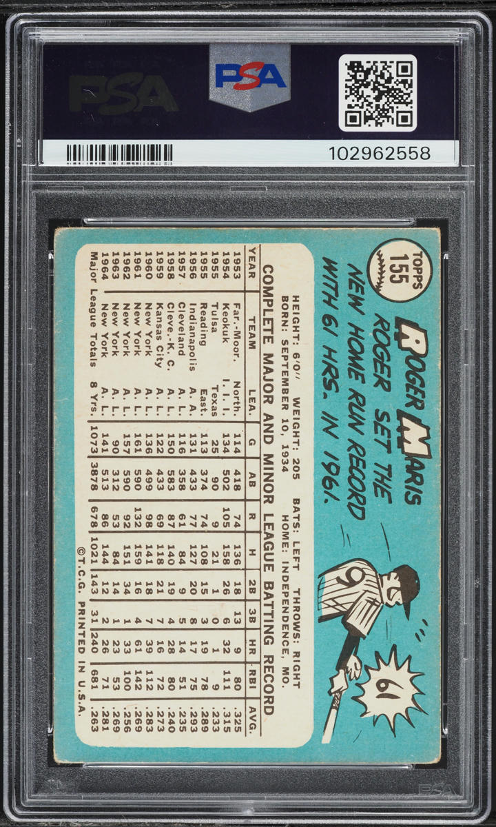 1965 Topps Roger Maris #155 PSA 2.5 GD+