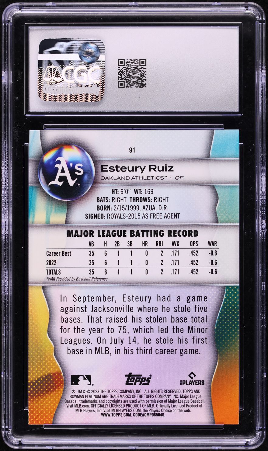 2023 Bowman Platinum Esteury Ruiz ROOKIE #91 CGC 10 GEM MINT