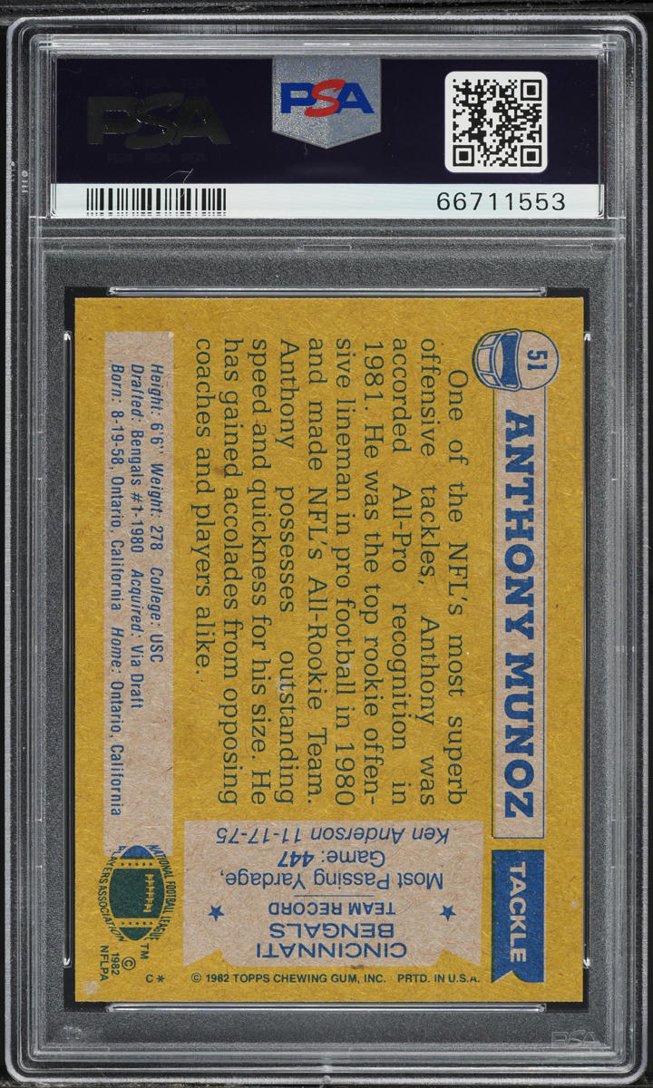 1982 Topps Football Anthony Munoz ROOKIE, ALL-PRO #51 PSA 10 GEM MINT