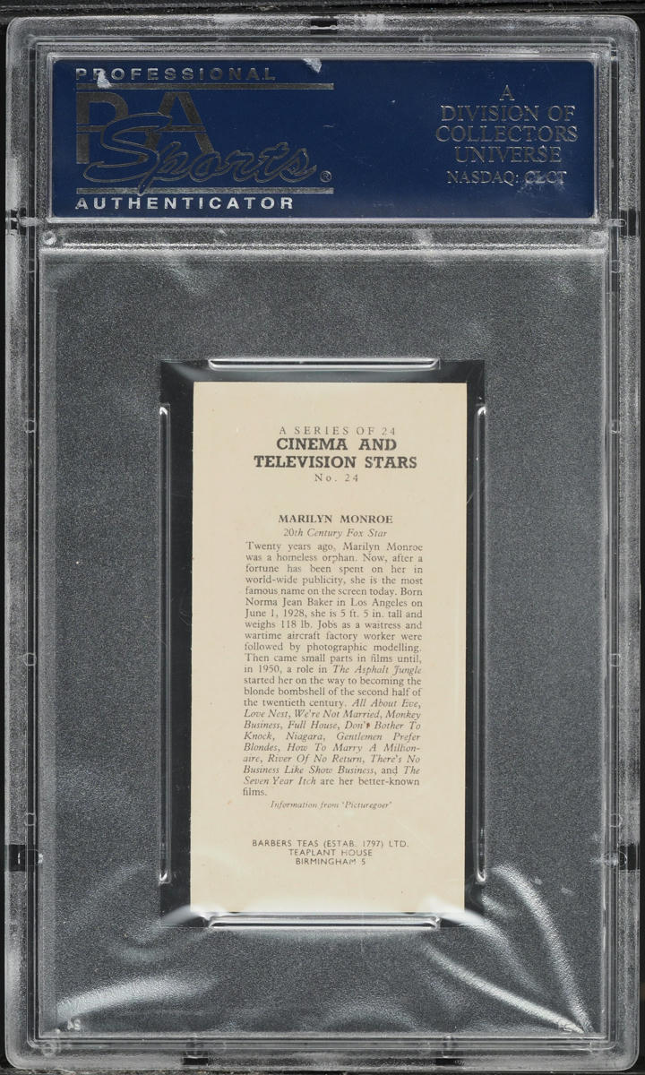 1955 Barbers Tea Ltd. Cinema & T.V. Stars Marilyn Monroe #24 PSA 8 NM-MT