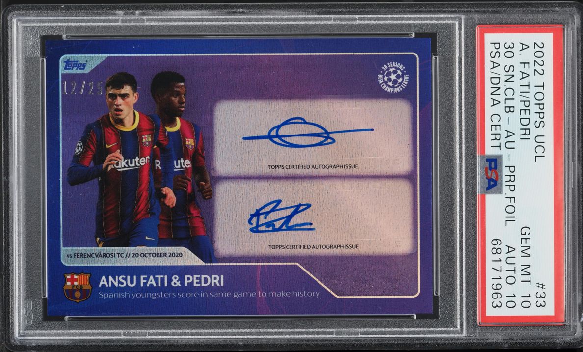 2022 Topps UEFA 30 Seasons Purple Foil Ansu Fati Pedri AUTO DNA 10