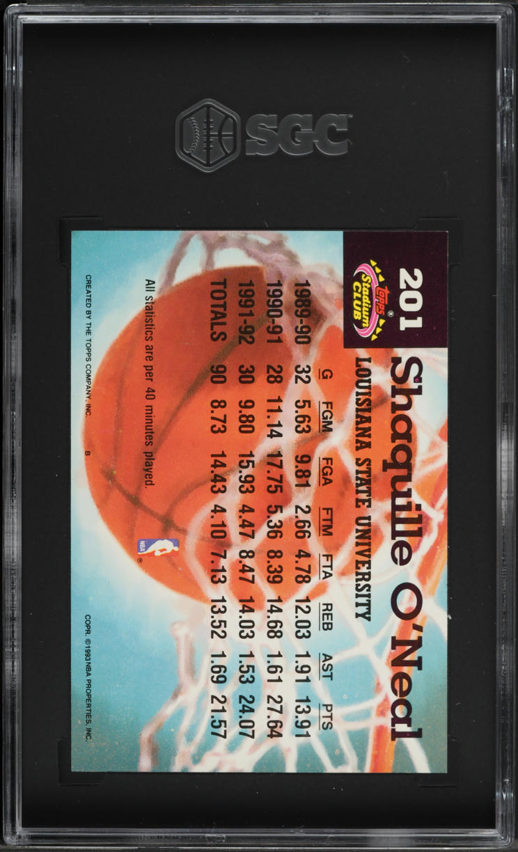 1992 Stadium Club Members Choice Shaquille O'Neal ROOKIE #201 SGC 8 NM-MT