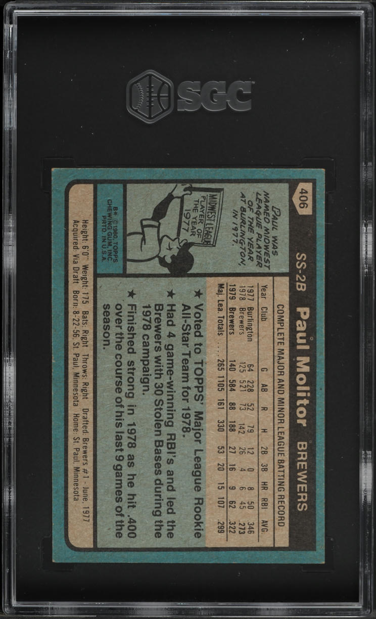 1980 Topps Paul Molitor #406 SGC 7 NRMT