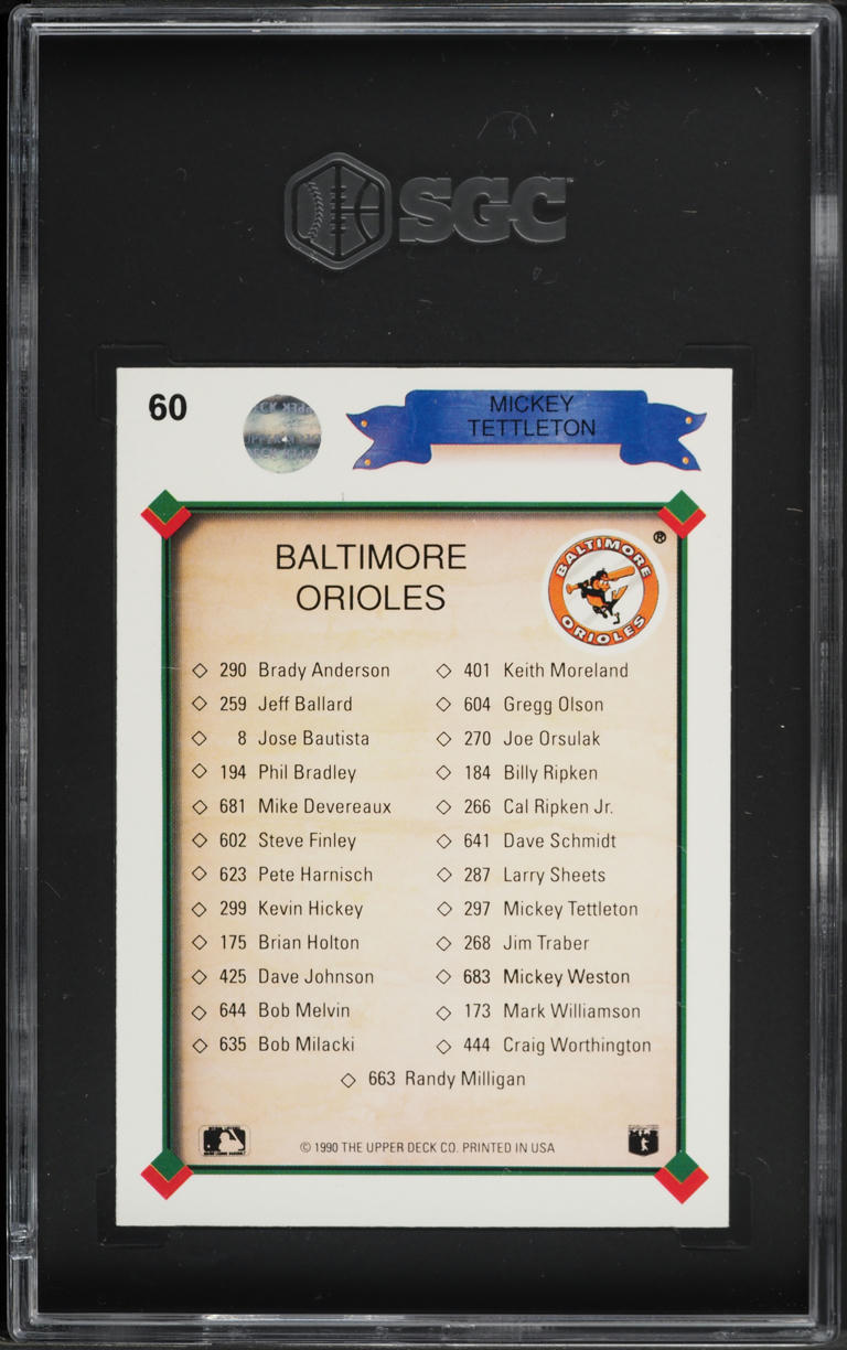 1990 Upper Deck Team Checklist Mickey Tettleton #60 SGC 8 NM-MT