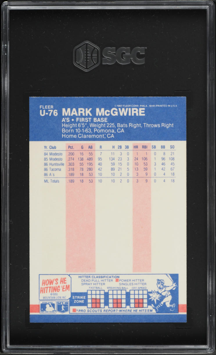 1987 Fleer Update Mark McGwire ROOKIE #U-76 SGC 8.5 NM-MT+