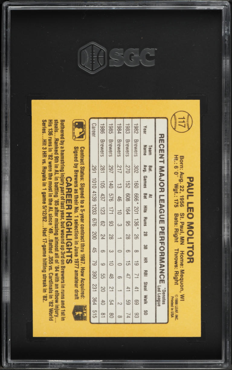 1987 Donruss Paul Molitor #117 SGC 7 NRMT