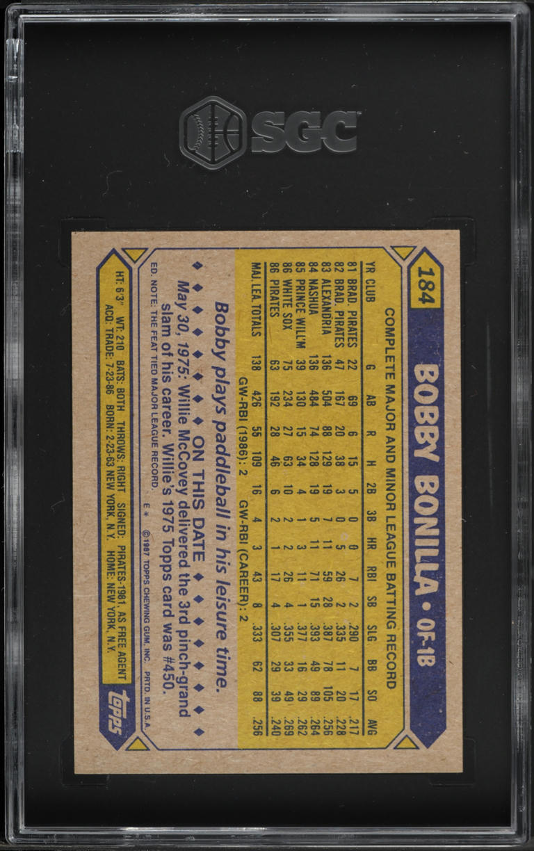 1987 Topps Bobby Bonilla ROOKIE #184 SGC 8.5 NM-MT+
