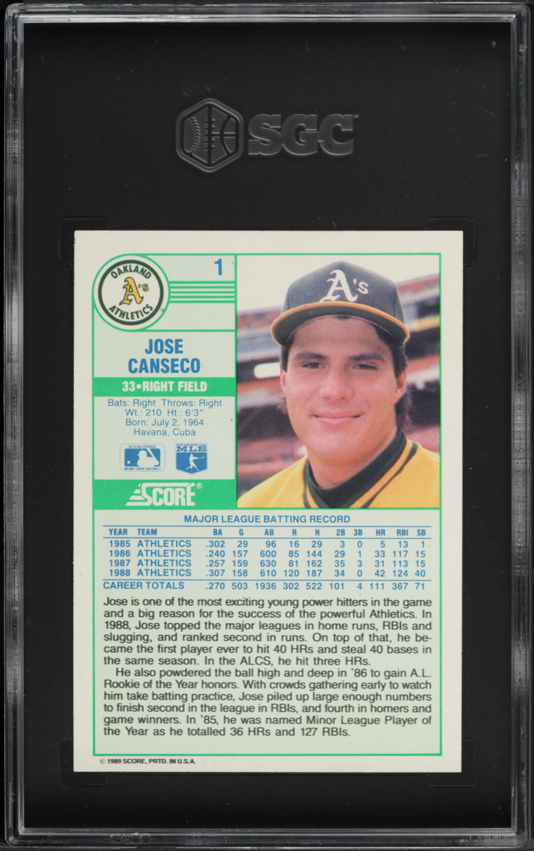 1989 Score Jose Canseco #1 SGC 9 MINT