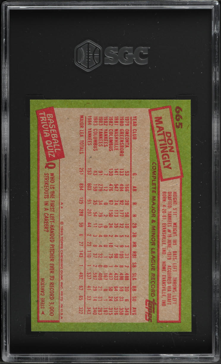 1985 Topps Don Mattingly #665 SGC 7 NRMT
