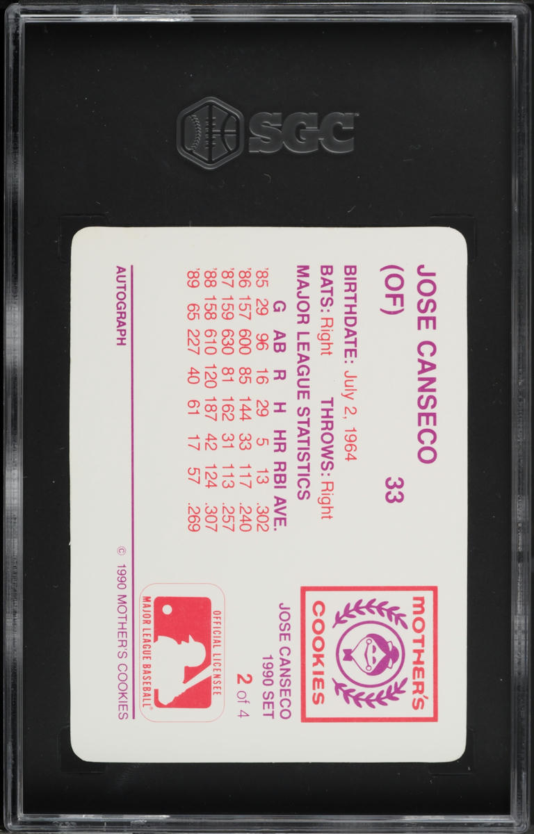 1990 Mother's Cookies Jose Canseco #2 SGC 5 EX