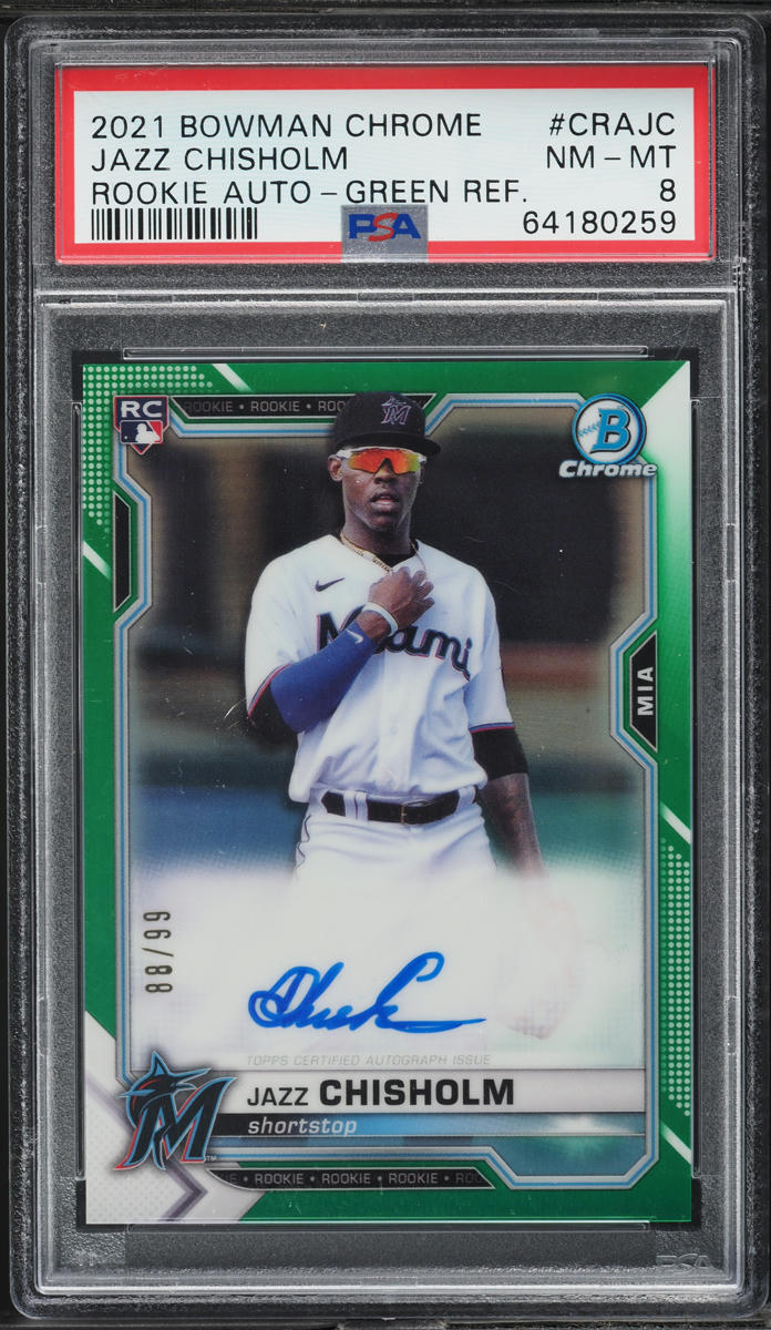 2021 Bowman Chrome Green Refractor Jazz Chisholm ROOKIE AUTO /99 #CRAJC PSA 8