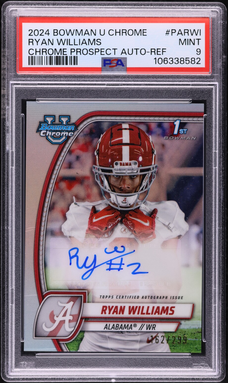 2024 Bowman Chrome University Refractor Ryan Williams ROOKIE AUTO /299 PSA 9