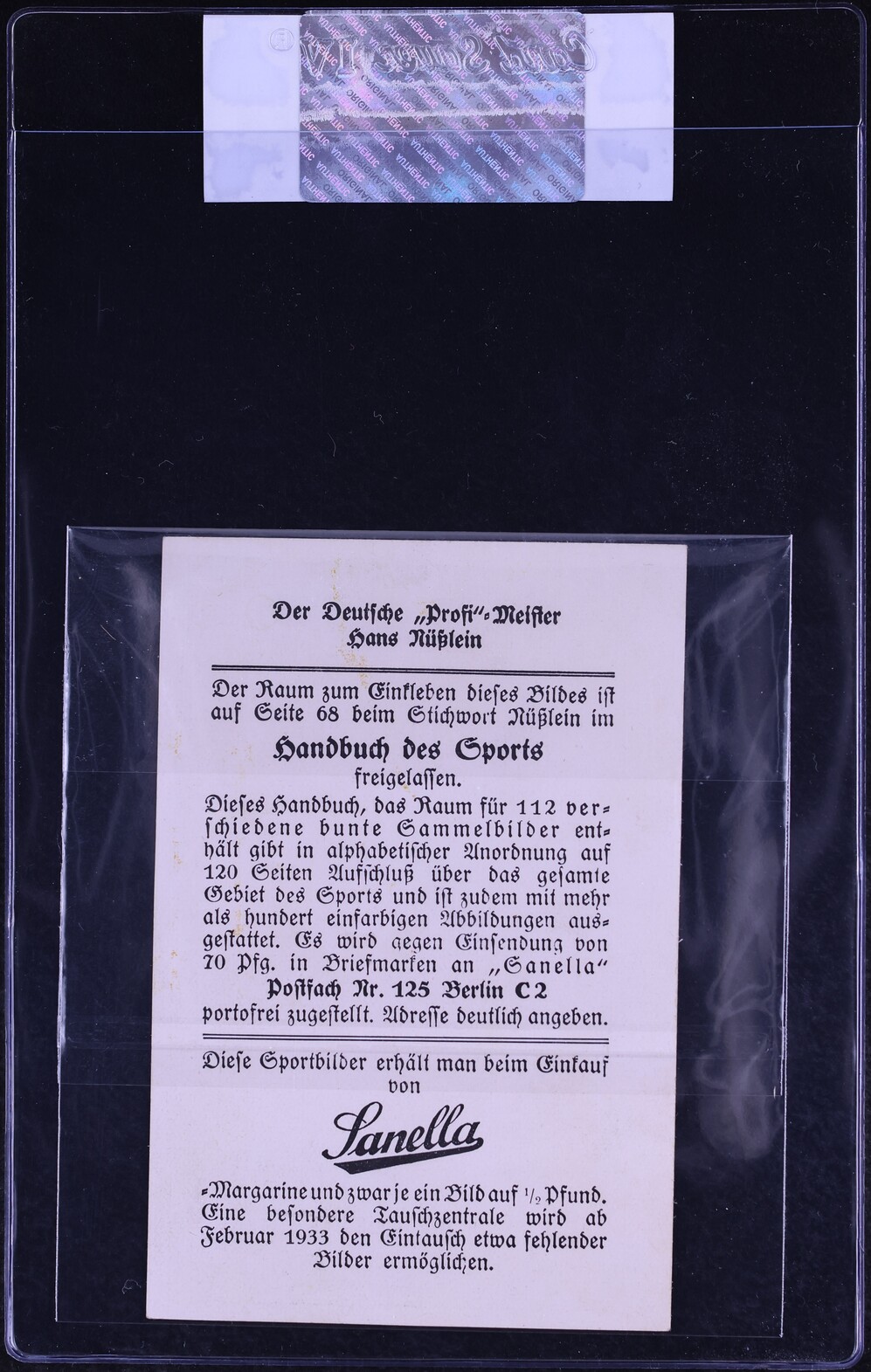 1932 Sanella Margarine Type 3 Hans Nusslein CGC AUTH