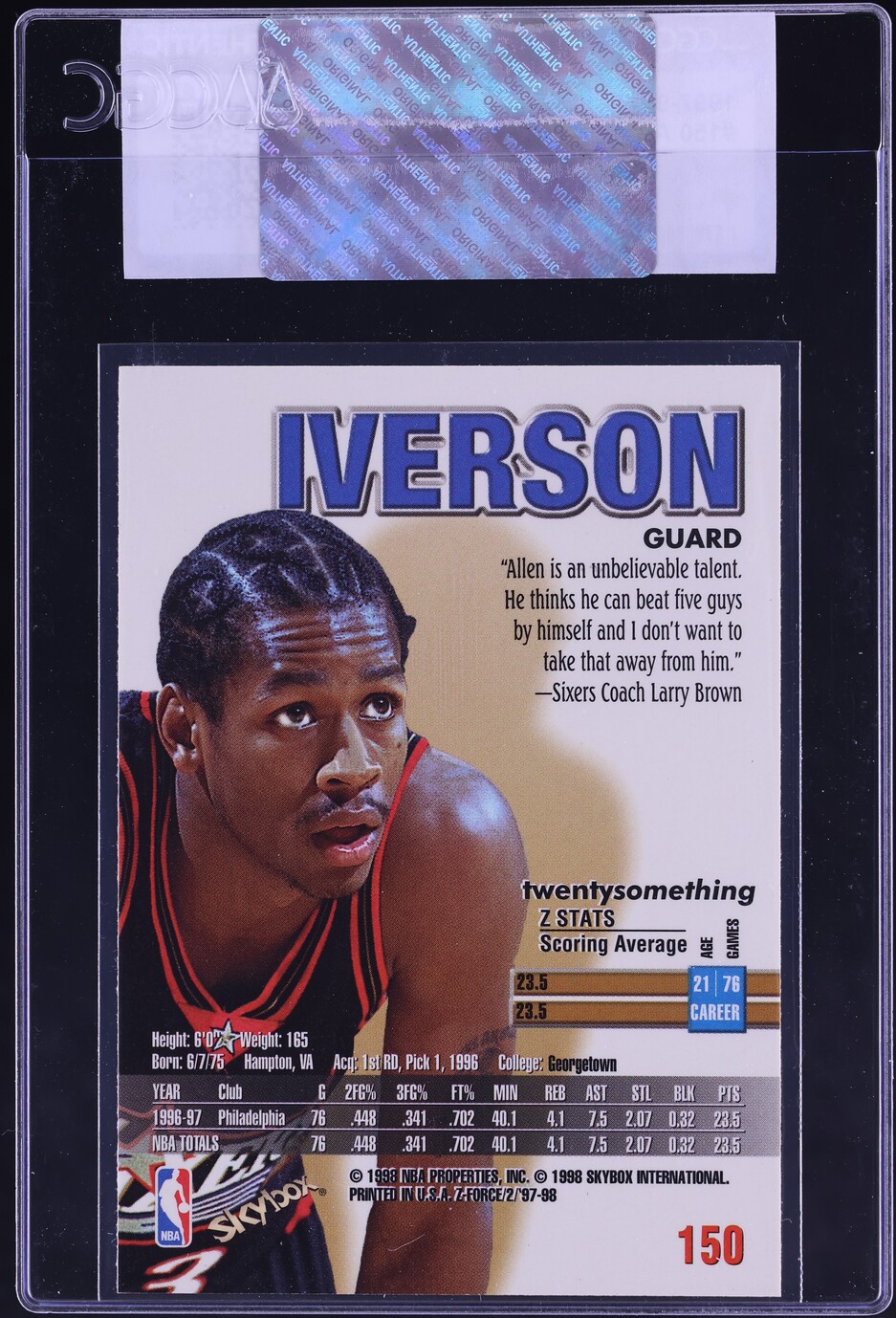 1997 Skybox Z-Force Allen Iverson #150 CGC AUTH