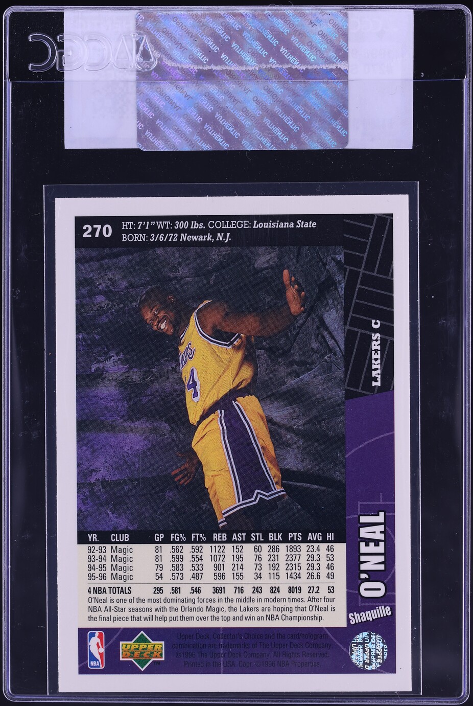 1996 Collector's Choice Shaquille O'Neal #270 CGC AUTH