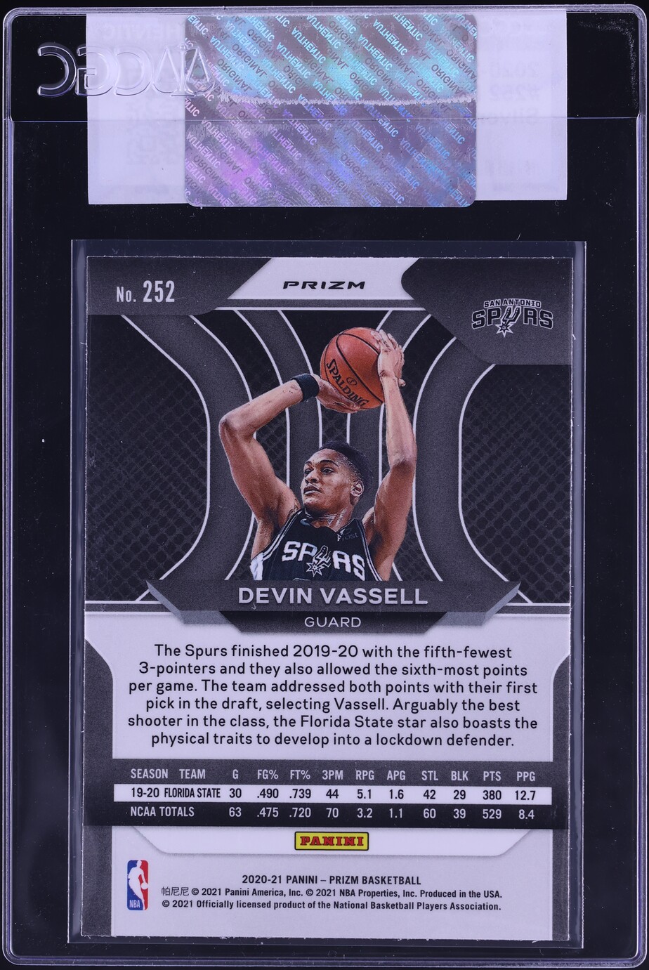 2020 Panini Prizm Silver Devin Vassell ROOKIE #252 CGC AUTH