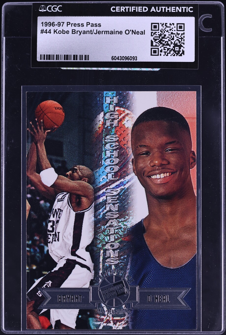 1996 Press Pass H.S. Sensations Kobe Bryant Jermaine O'Neal ROOKIE #44 CGC AUTH