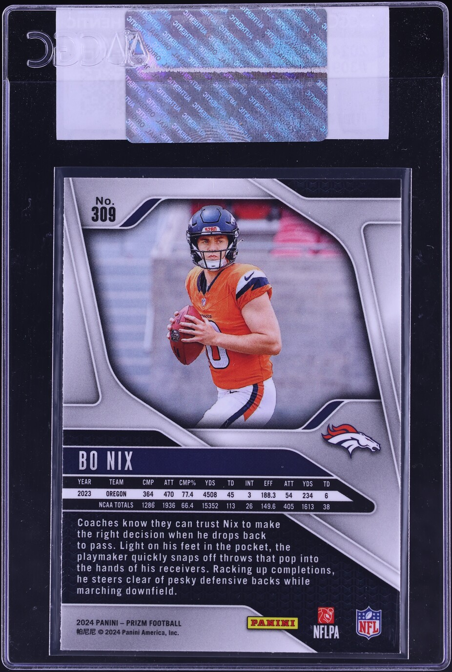 2024 Panini Prizm Bo Nix ROOKIE #309 CGC AUTH