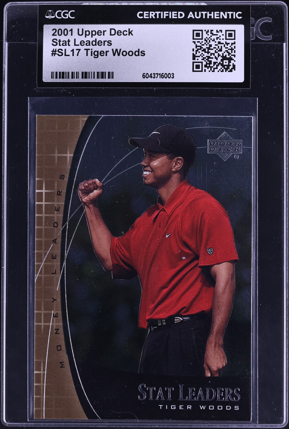 2001 Upper Deck Stat Leaders Tiger Woods ROOKIE #SL17 CGC AUTH