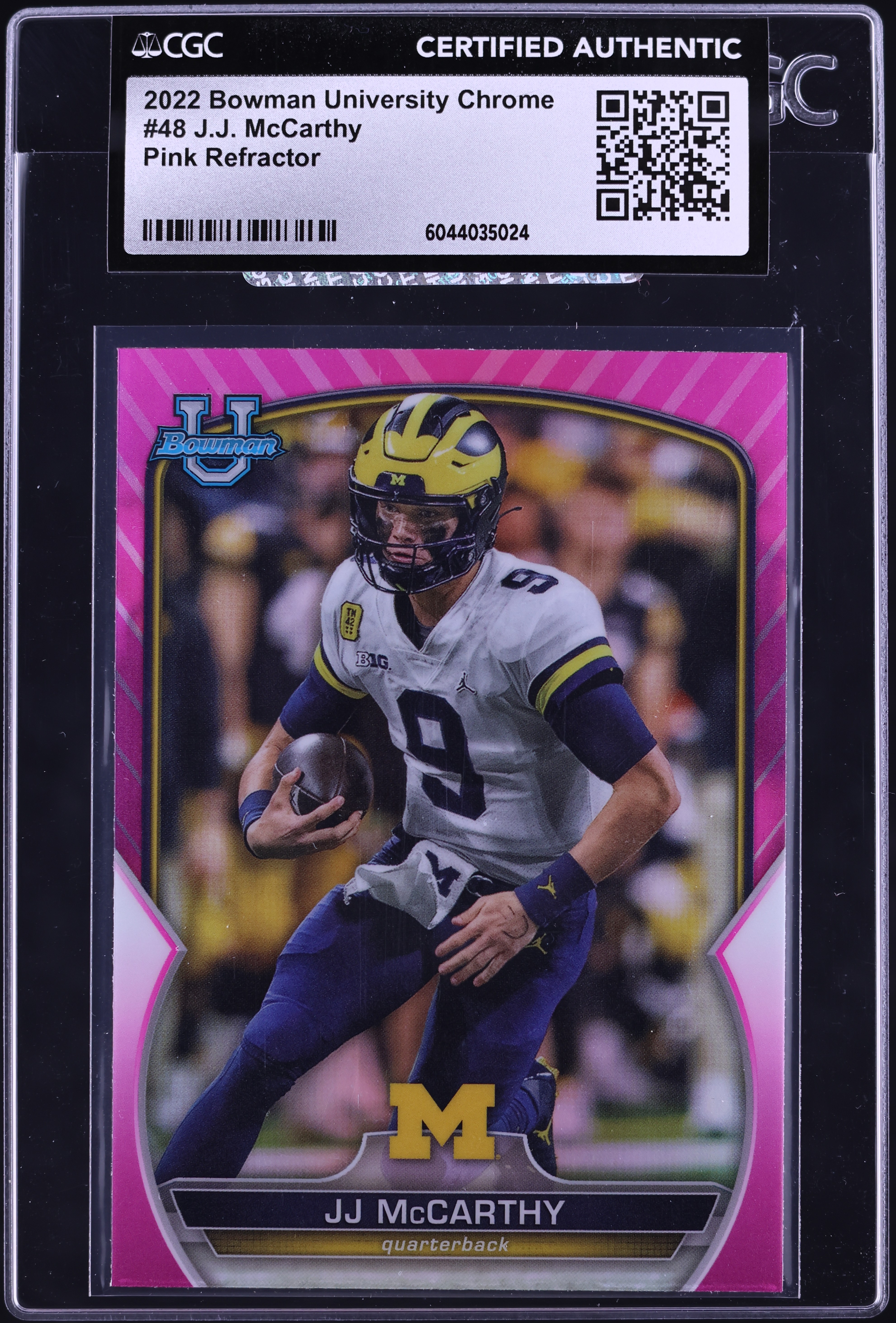 2022 Bowman Chrome University Pink Refractor J.J. McCarthy ROOKIE 