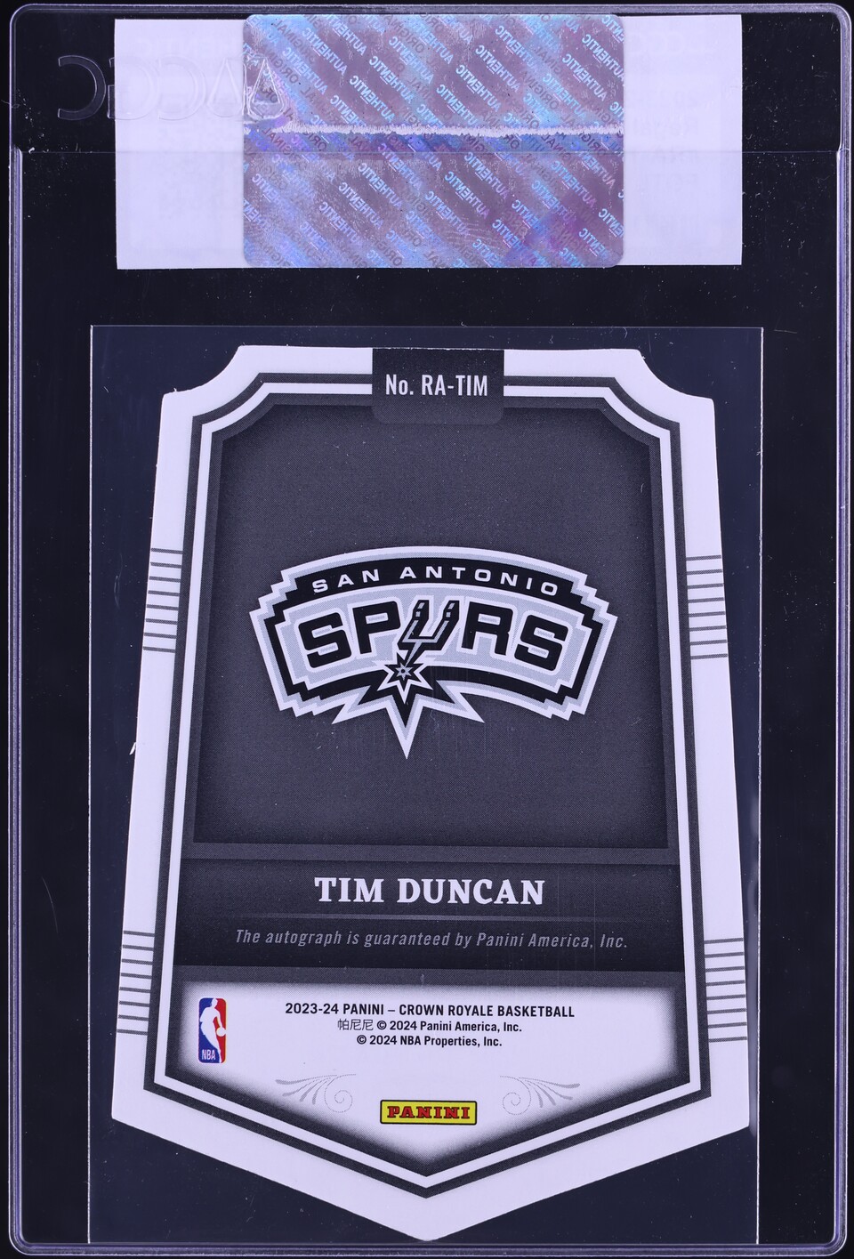 2023 Crown Royale Regal Achievements FOTL Tim Duncan AUTO /17 #RA-TIM CGC AUTH
