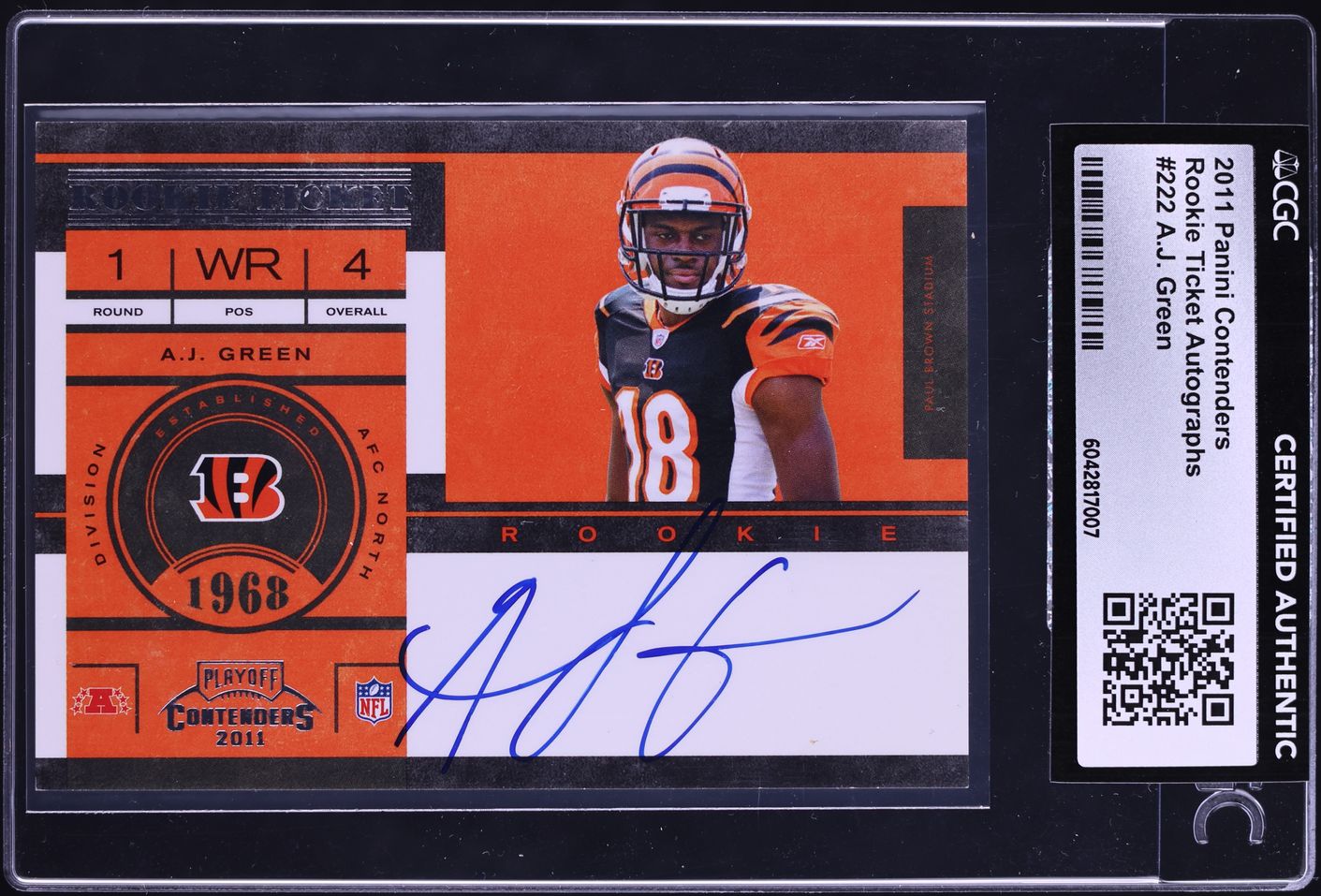 2011 Panini Contenders Ticket A.J. Green ROOKIE AUTO #222 CGC AUTH