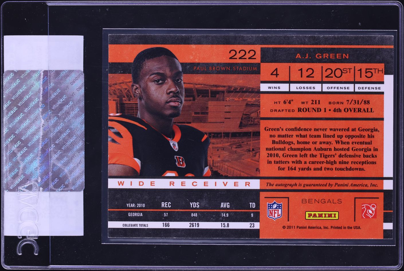 2011 Panini Contenders Ticket A.J. Green ROOKIE AUTO #222 CGC AUTH