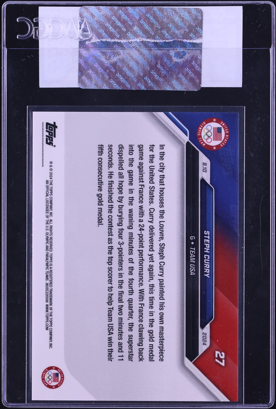 2024 Topps Now Olympic Games Stephen Curry #27 CGC AUTH