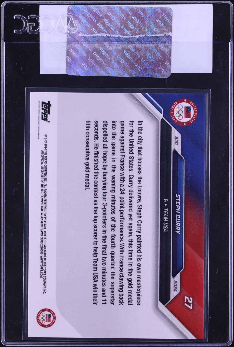 2024 Topps Now Olympic Games Steph Curry #27 CGC AUTH