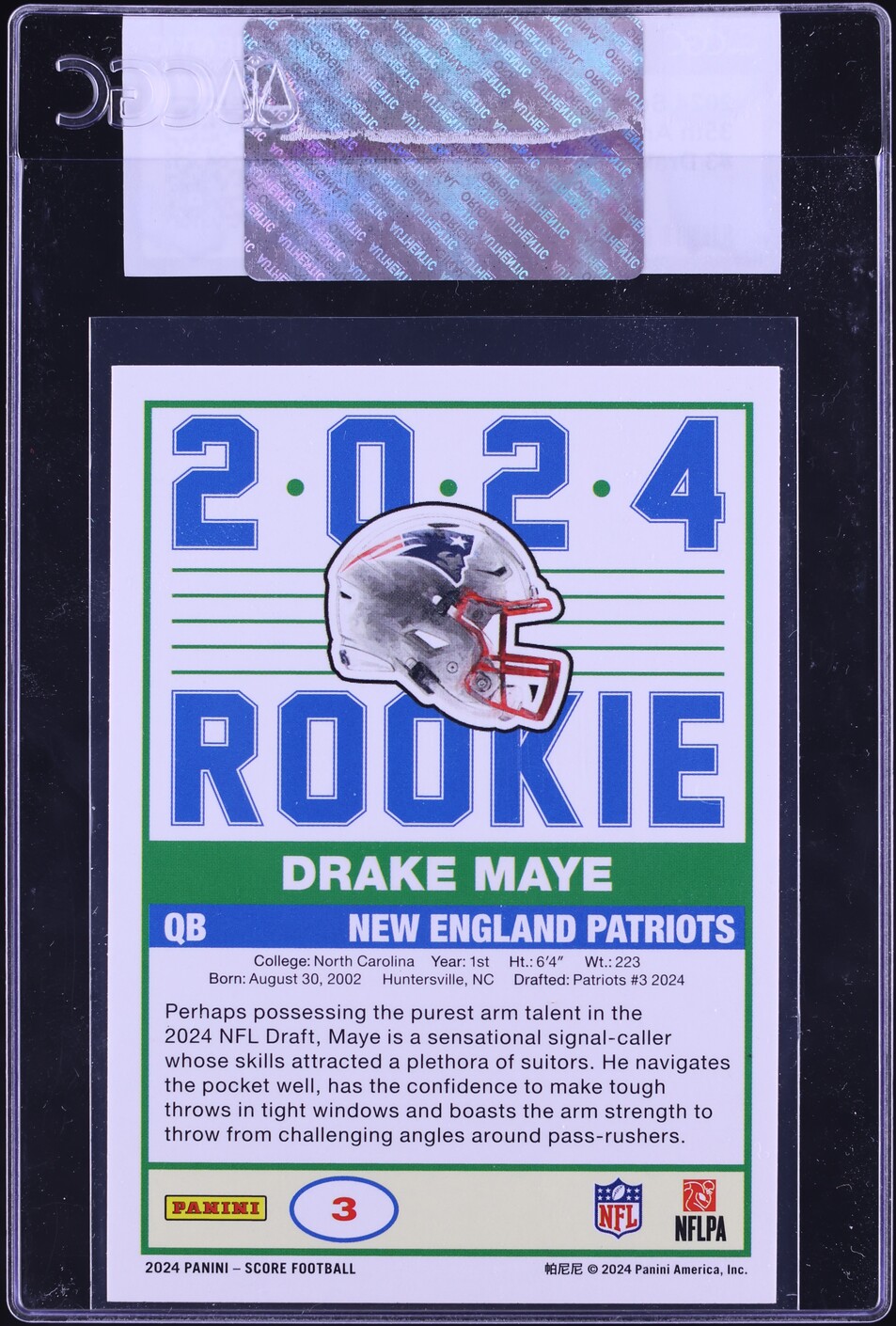 2024 Score 35th Anniversary Drake Maye ROOKIE #3 CGC AUTH